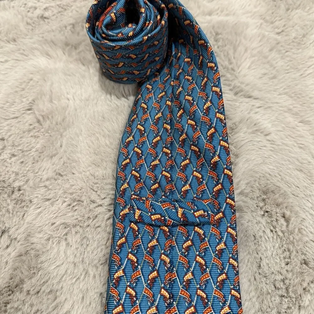 Ermenegildo Zegna‎ Made in Italy Silk Tie Blue with Polo Mallet Pattern Designer